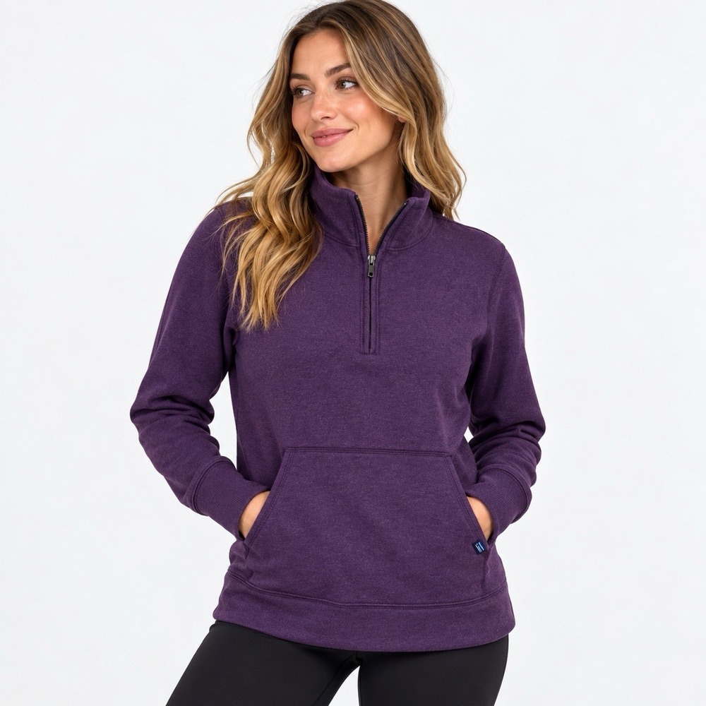 Ll Bean Purple Quartzip Pet Small Pockets Soft  Womens Sweatshirt